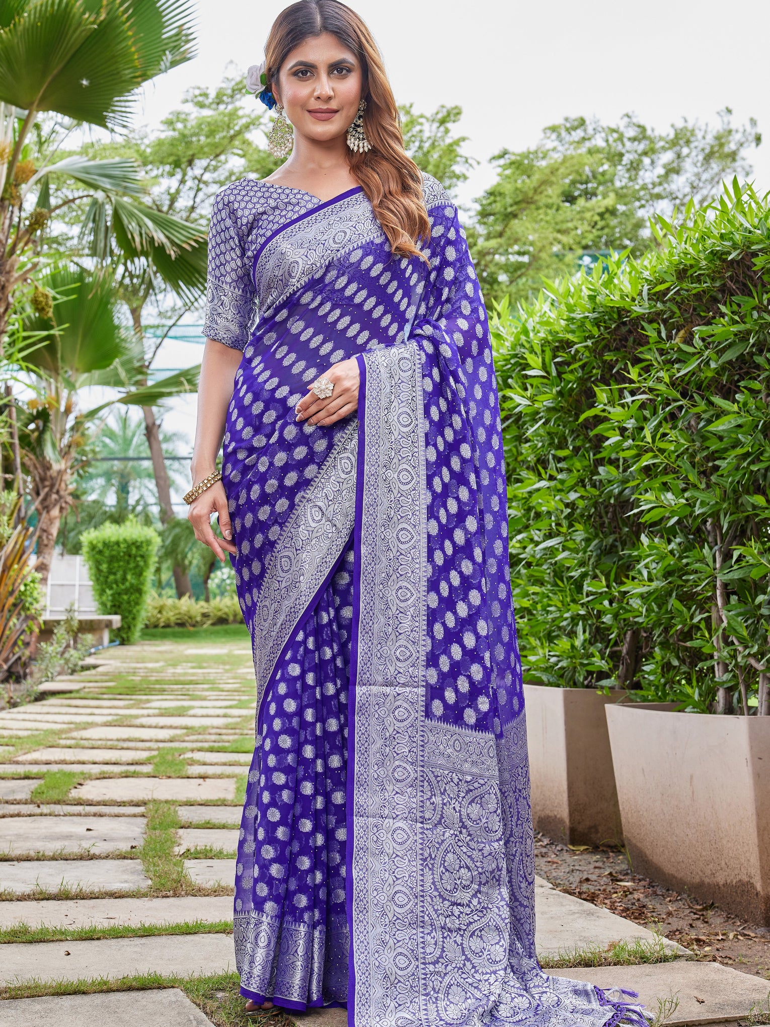 Purple Georgette Saree DUMAS - View 1