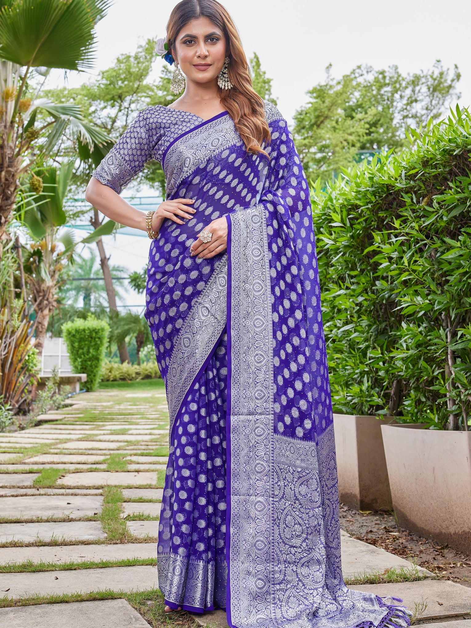Purple Georgette Saree DUMAS - View 2