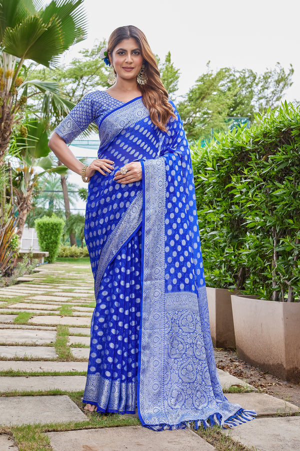 Royal Blue Georgette Saree DUMAS - View 1