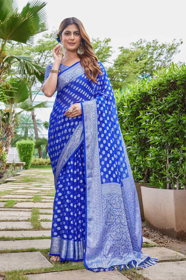 Royal Blue Georgette Saree DUMAS - View 2