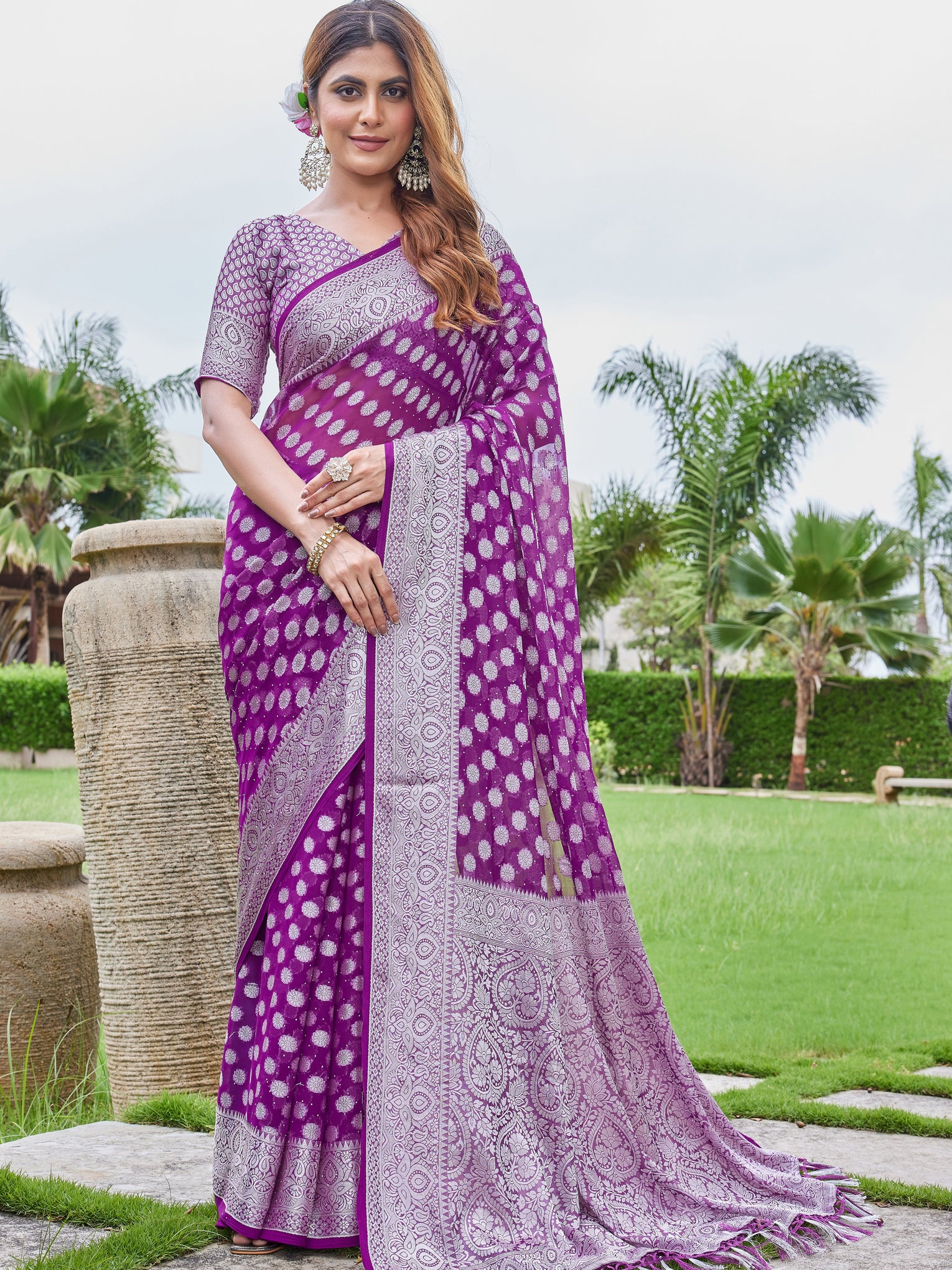 Wine Georgette Saree DUMAS - View 1
