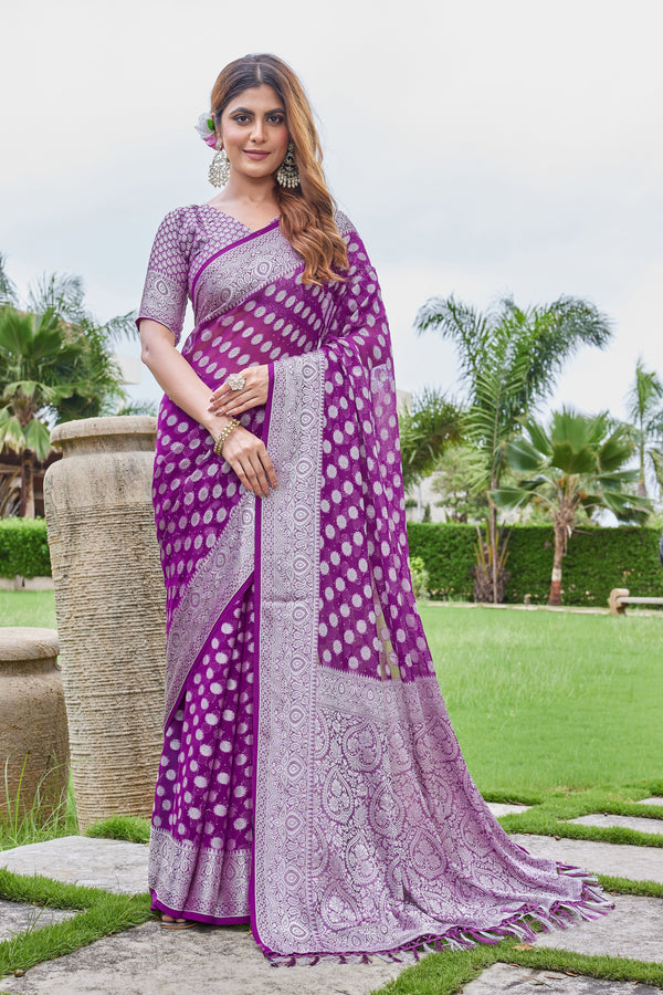 Wine Georgette Saree DUMAS - View 1