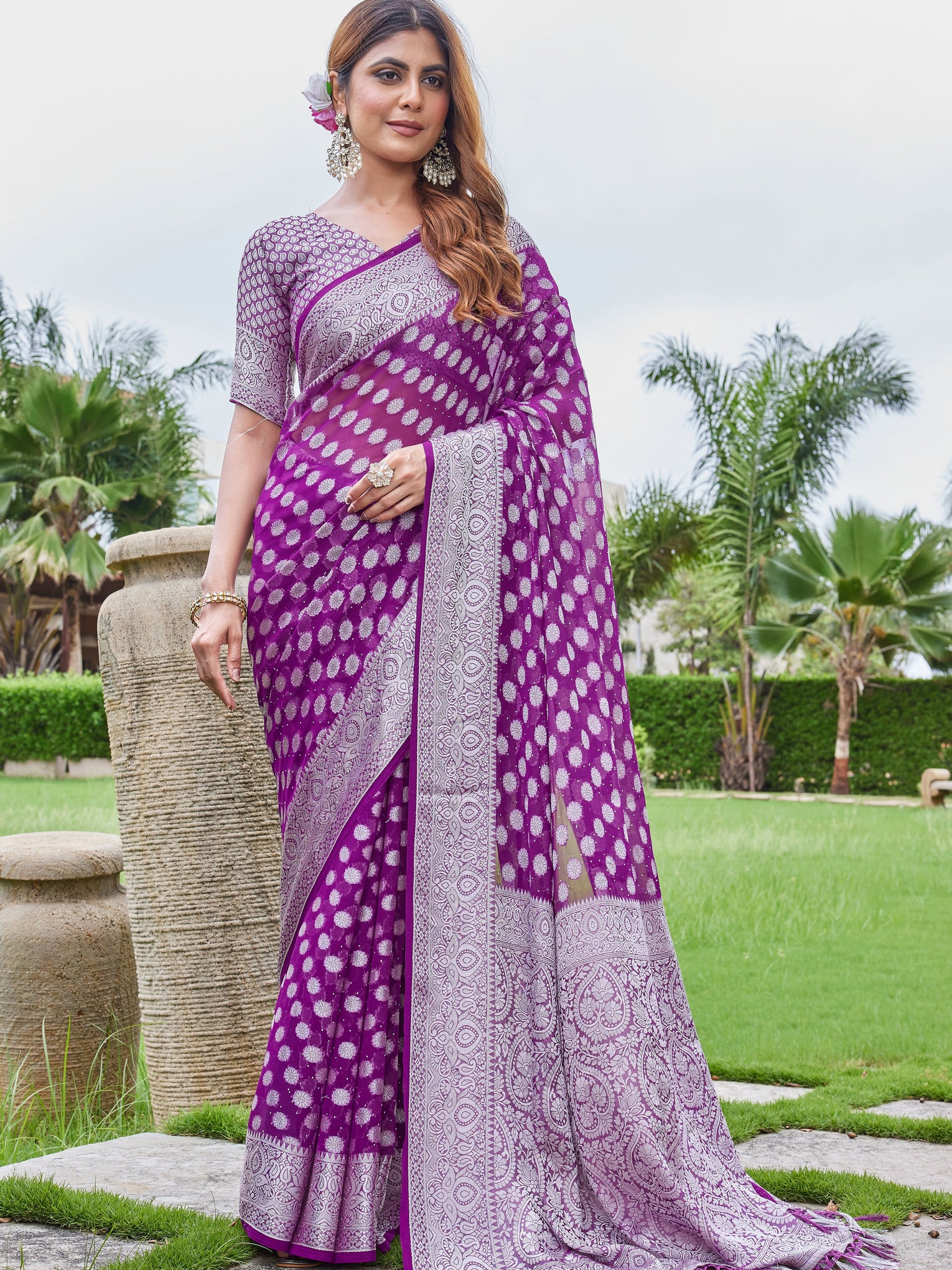 Wine Georgette Saree DUMAS - View 2