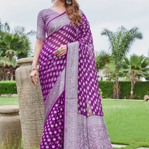 Wine Georgette Saree DUMAS - View 2