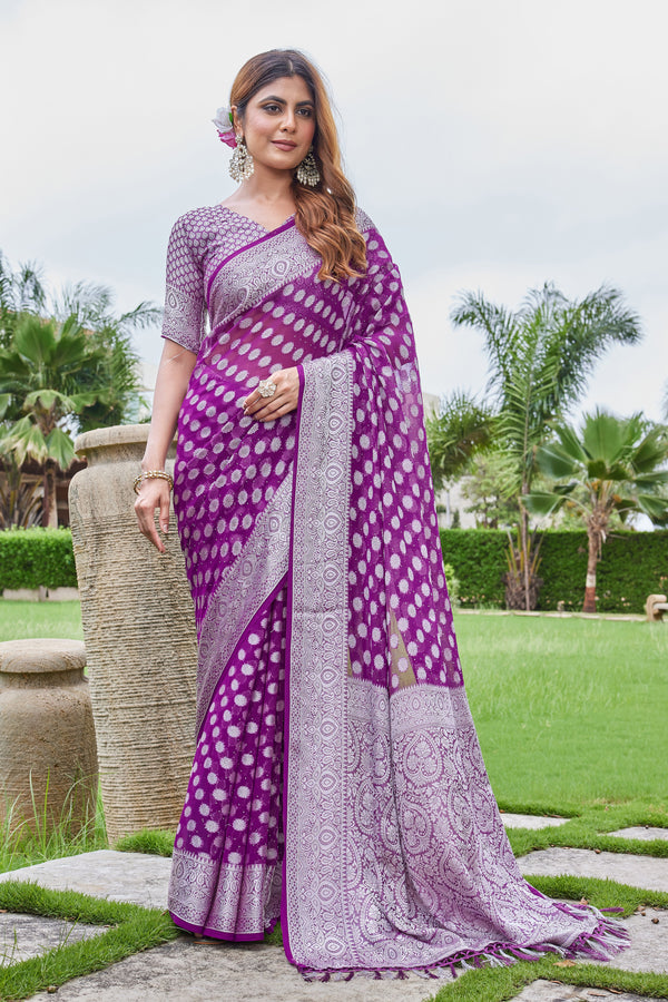 Wine Georgette Saree DUMAS - View 2