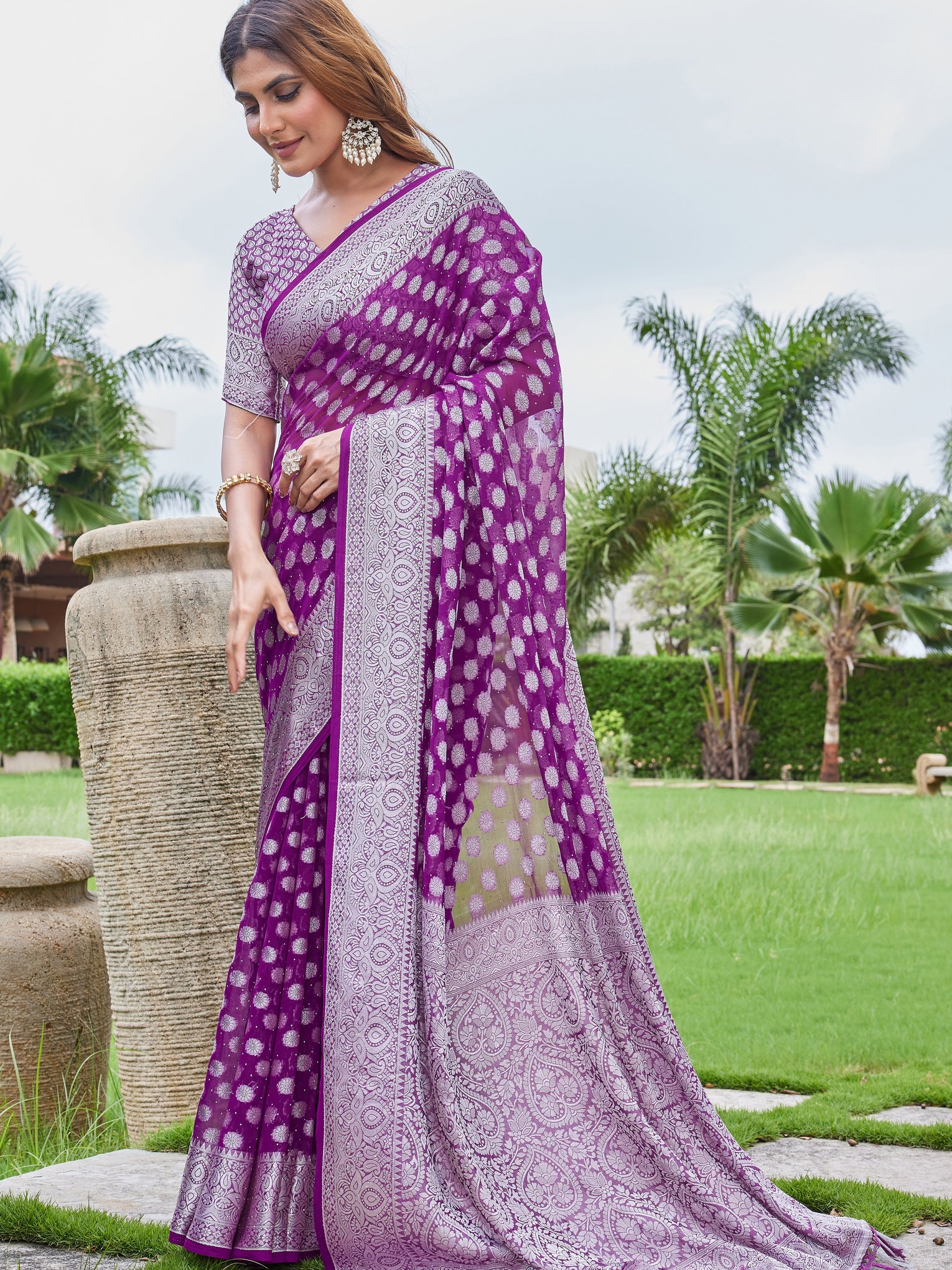 Wine Georgette Saree DUMAS - View 3