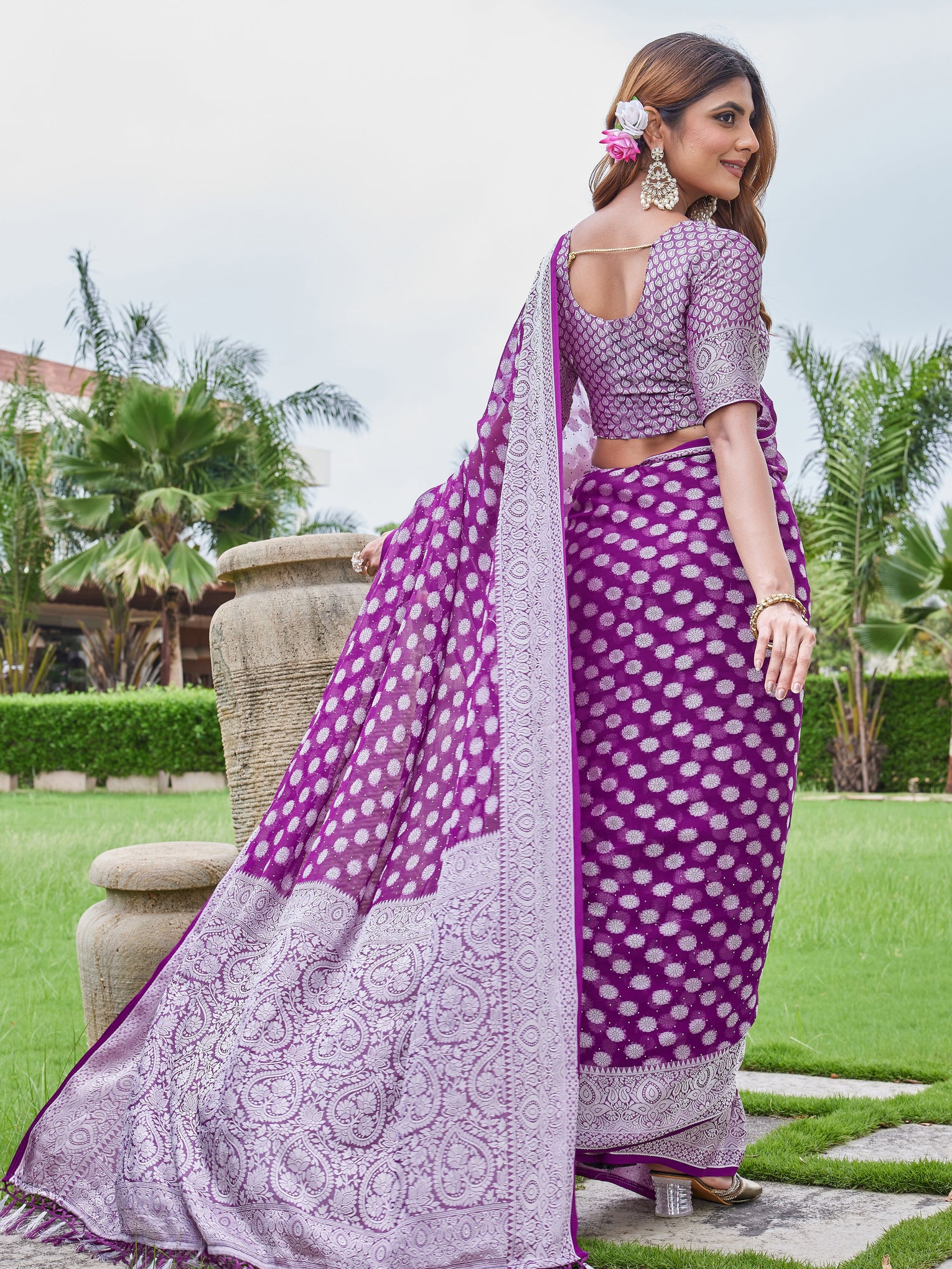 Wine Georgette Saree DUMAS - View 4