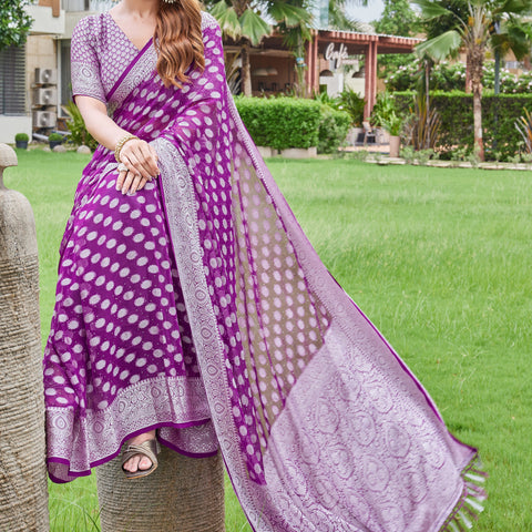 Wine Georgette Saree DUMAS - View 6