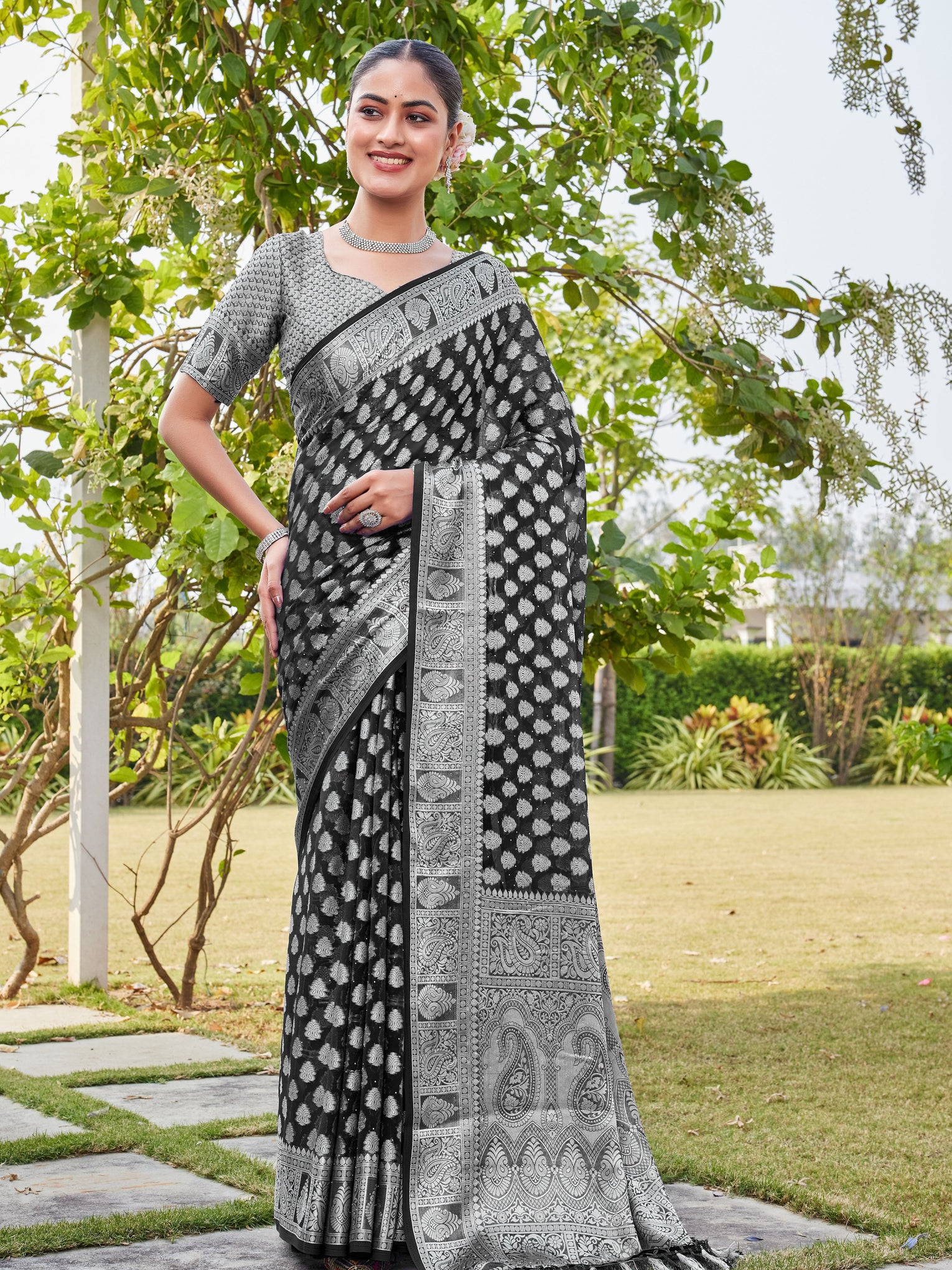 Black Georgette Saree MAHESH - View 1