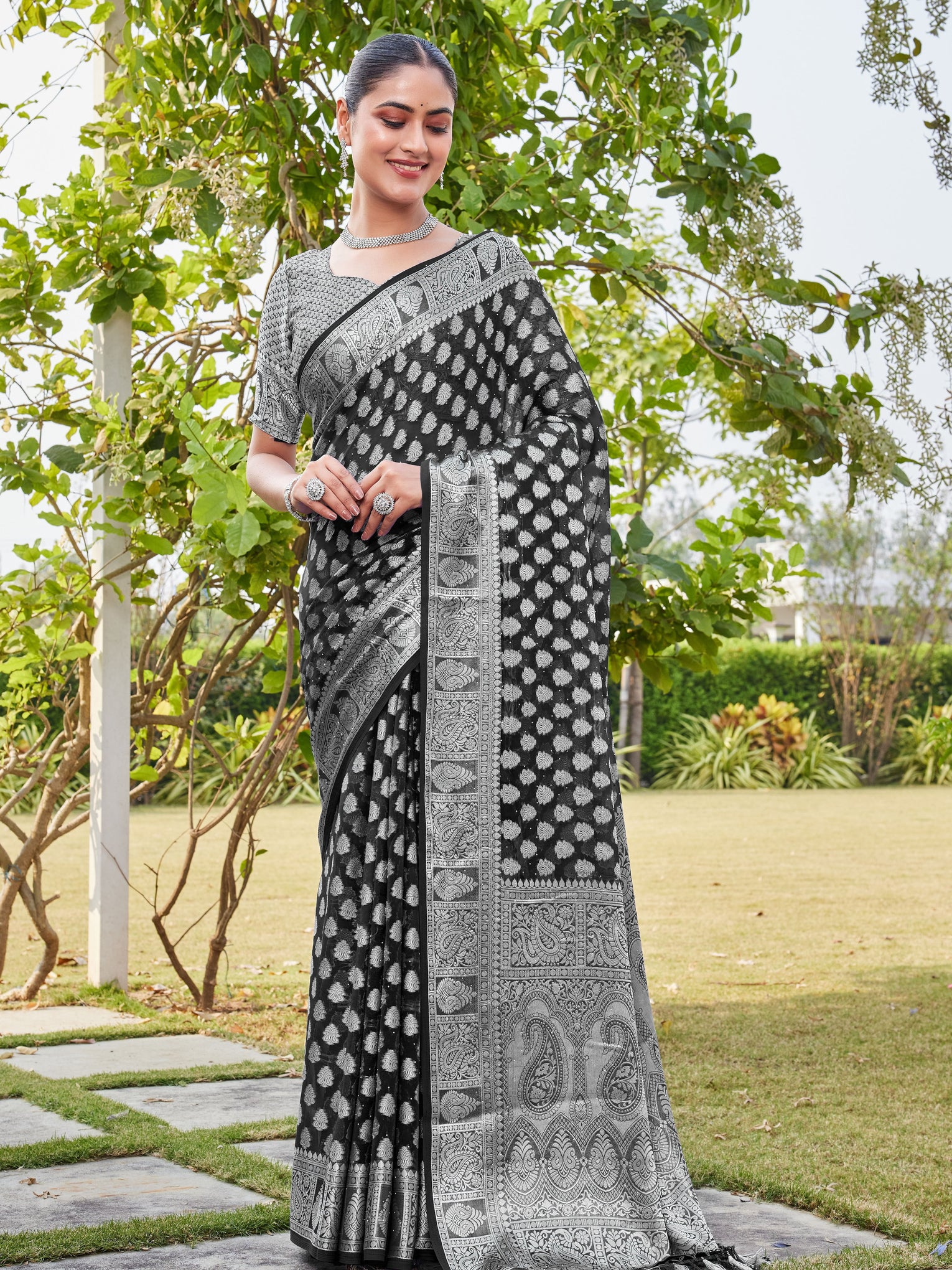 Black Georgette Saree MAHESH - View 2