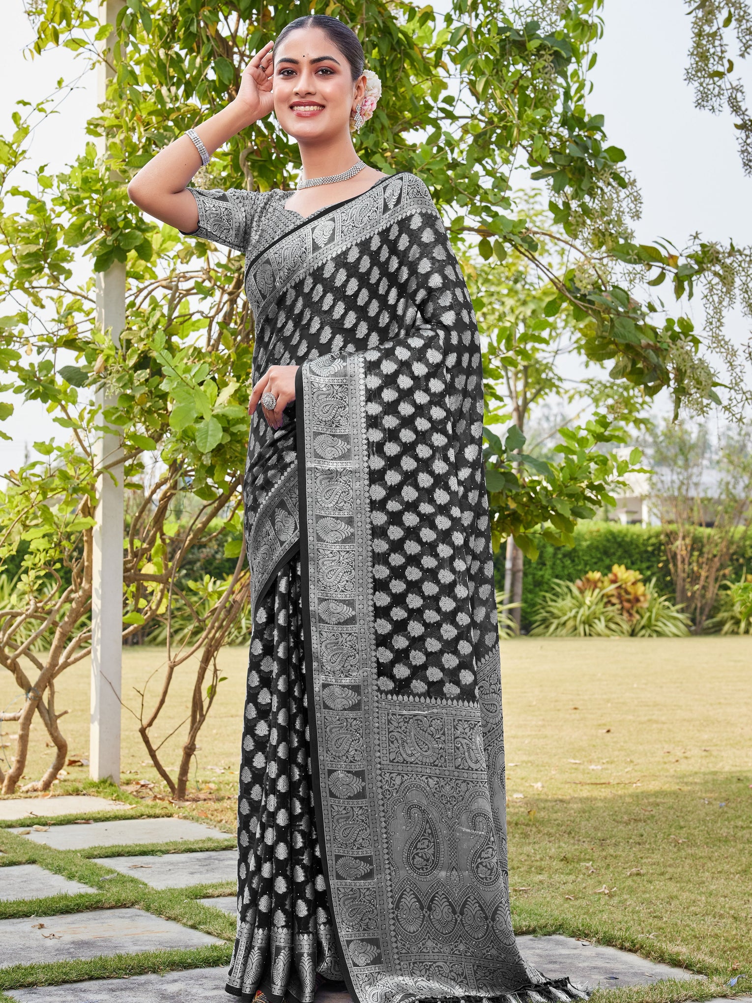 Black Georgette Saree MAHESH - View 3