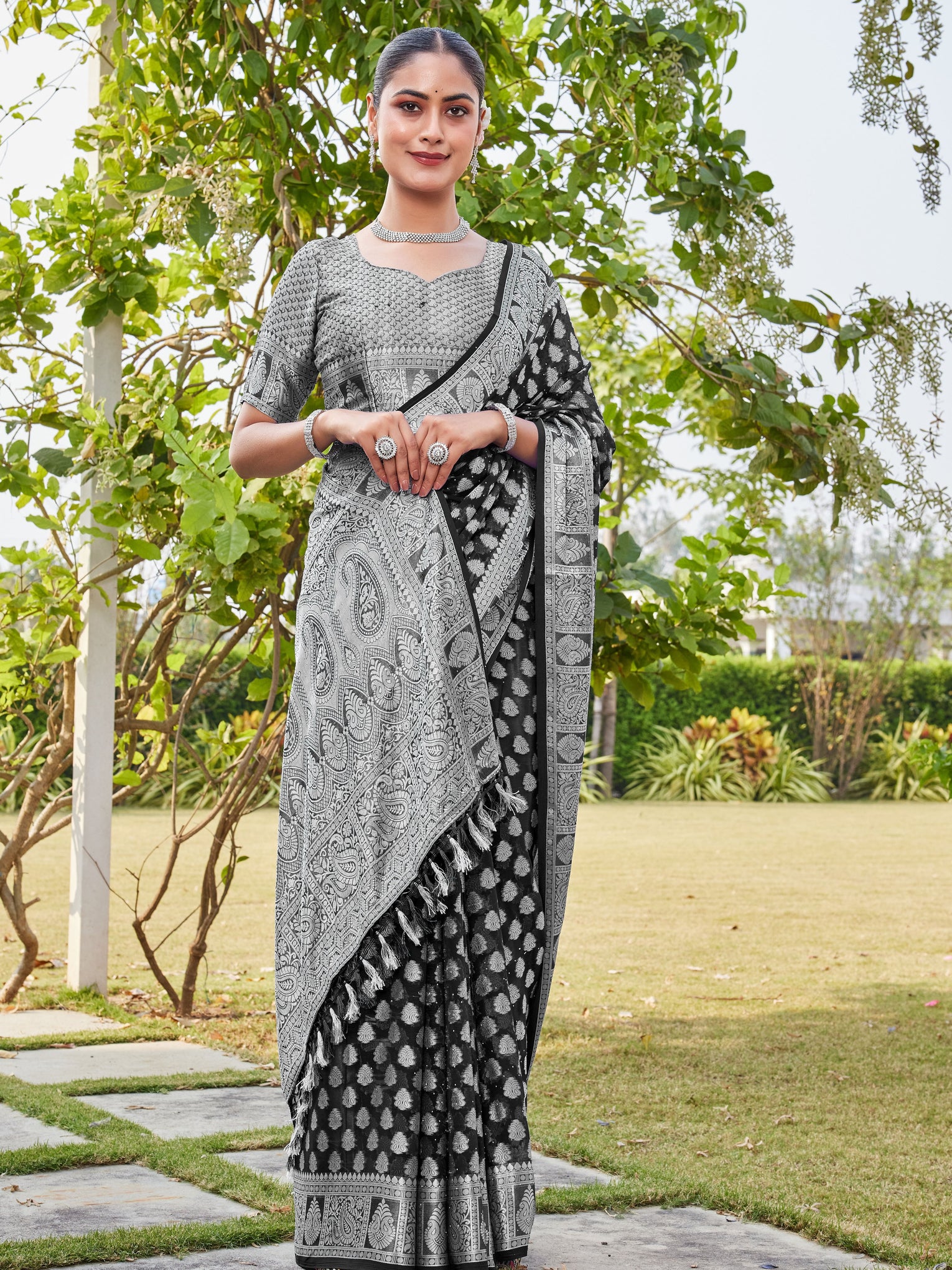 Black Georgette Saree MAHESH - View 5