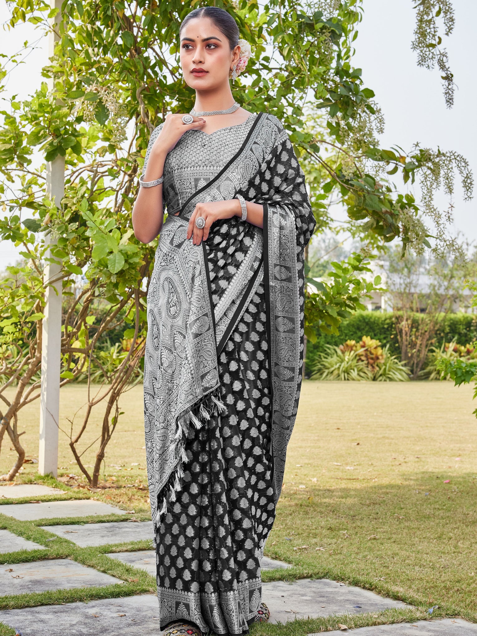 Black Georgette Saree MAHESH - View 6