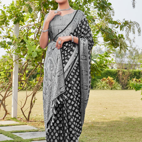 Black Georgette Saree MAHESH - View 6