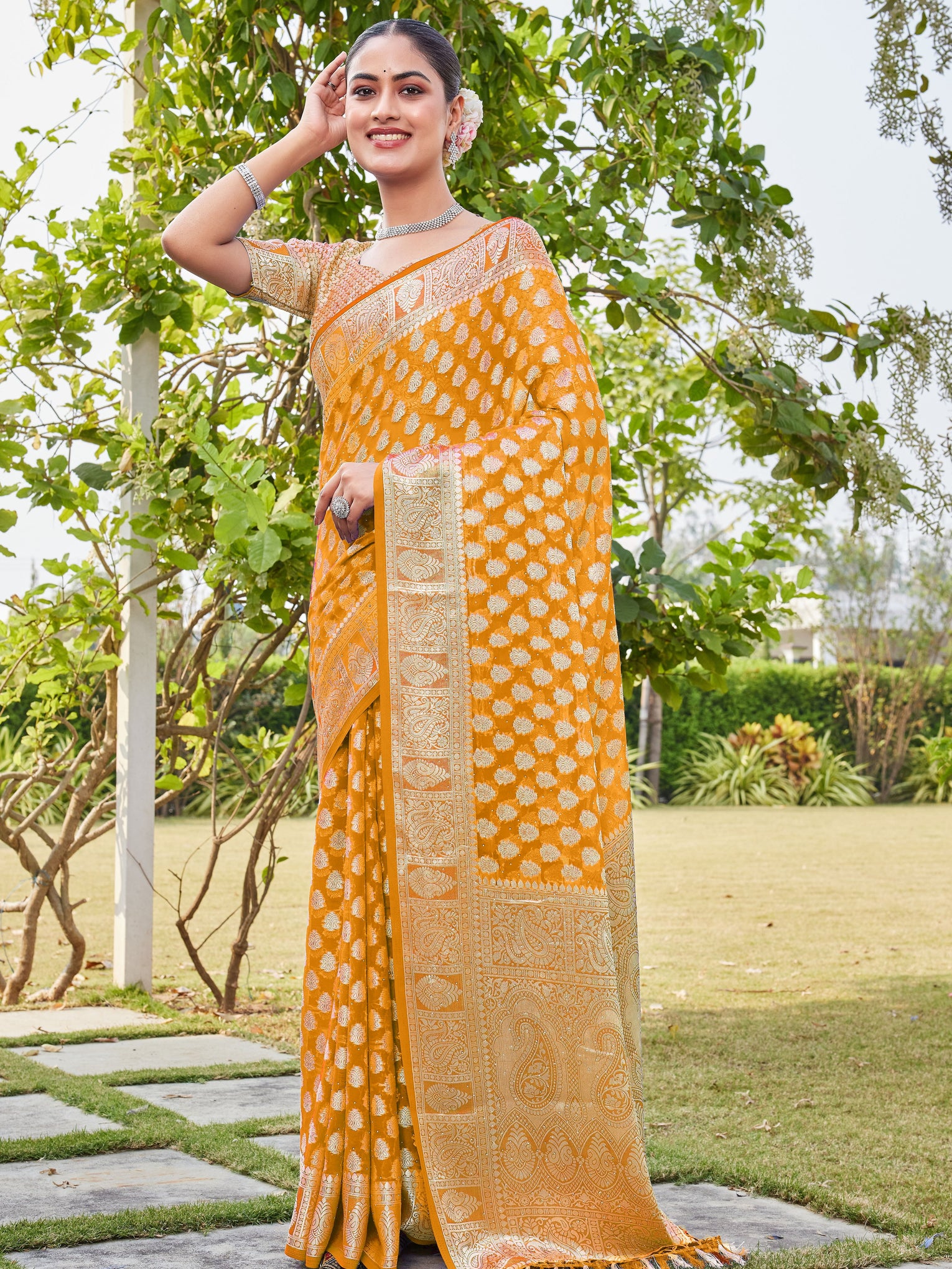 Gold Georgette Saree MAHESH - View 1