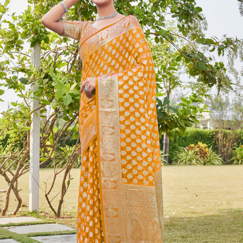 Gold Georgette Saree MAHESH - View 1