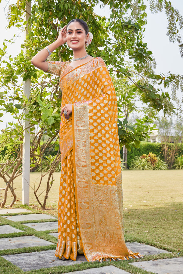 Gold Georgette Saree MAHESH - View 1