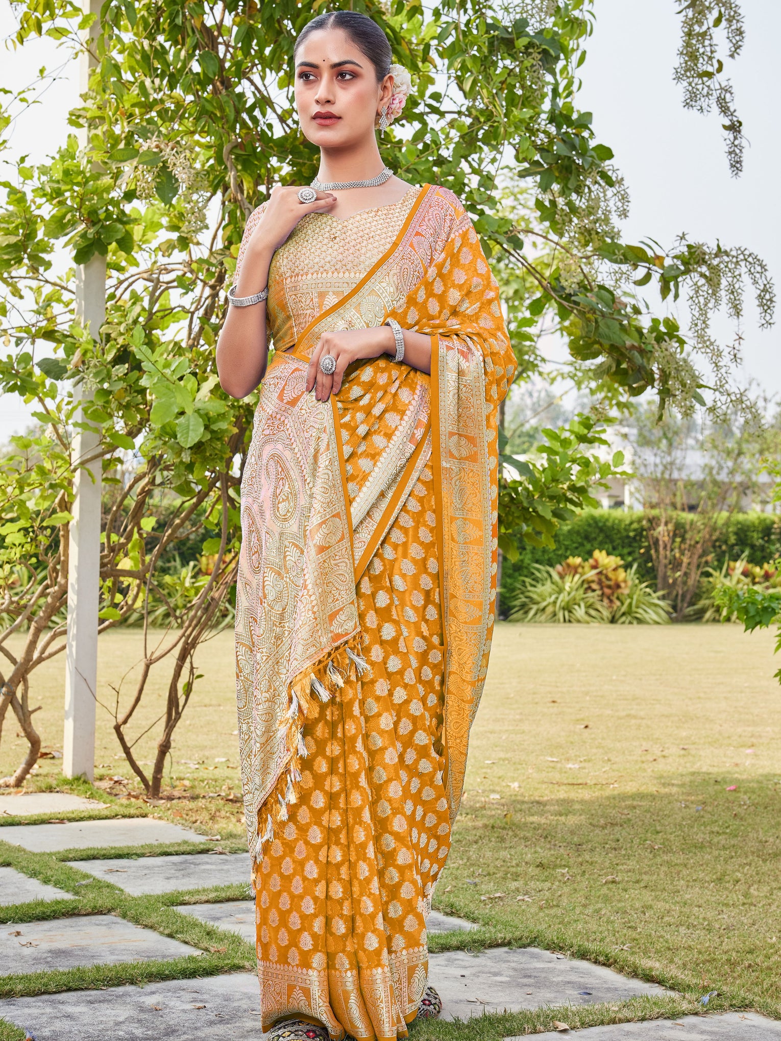 Gold Georgette Saree MAHESH - View 2