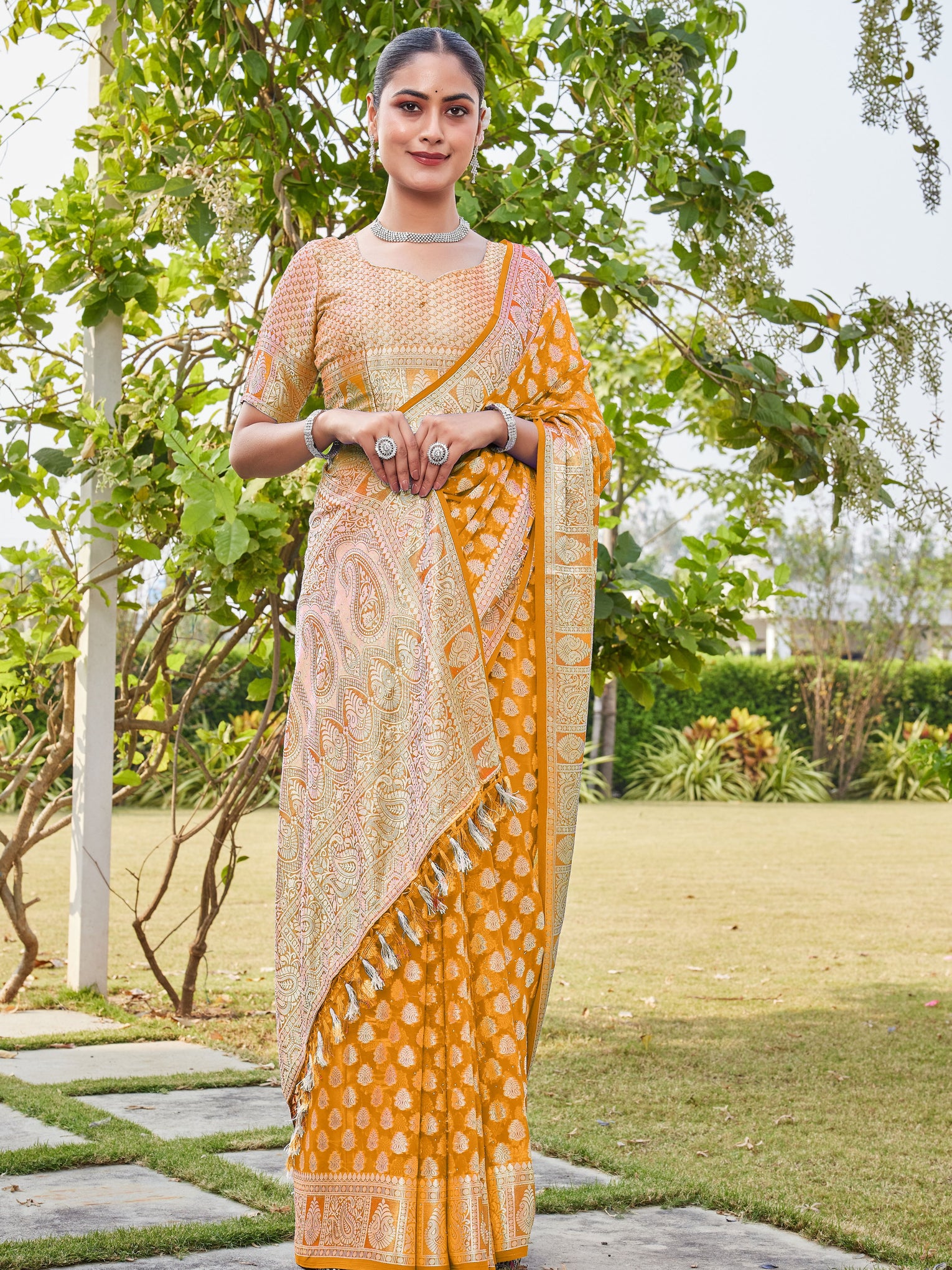 Gold Georgette Saree MAHESH - View 6