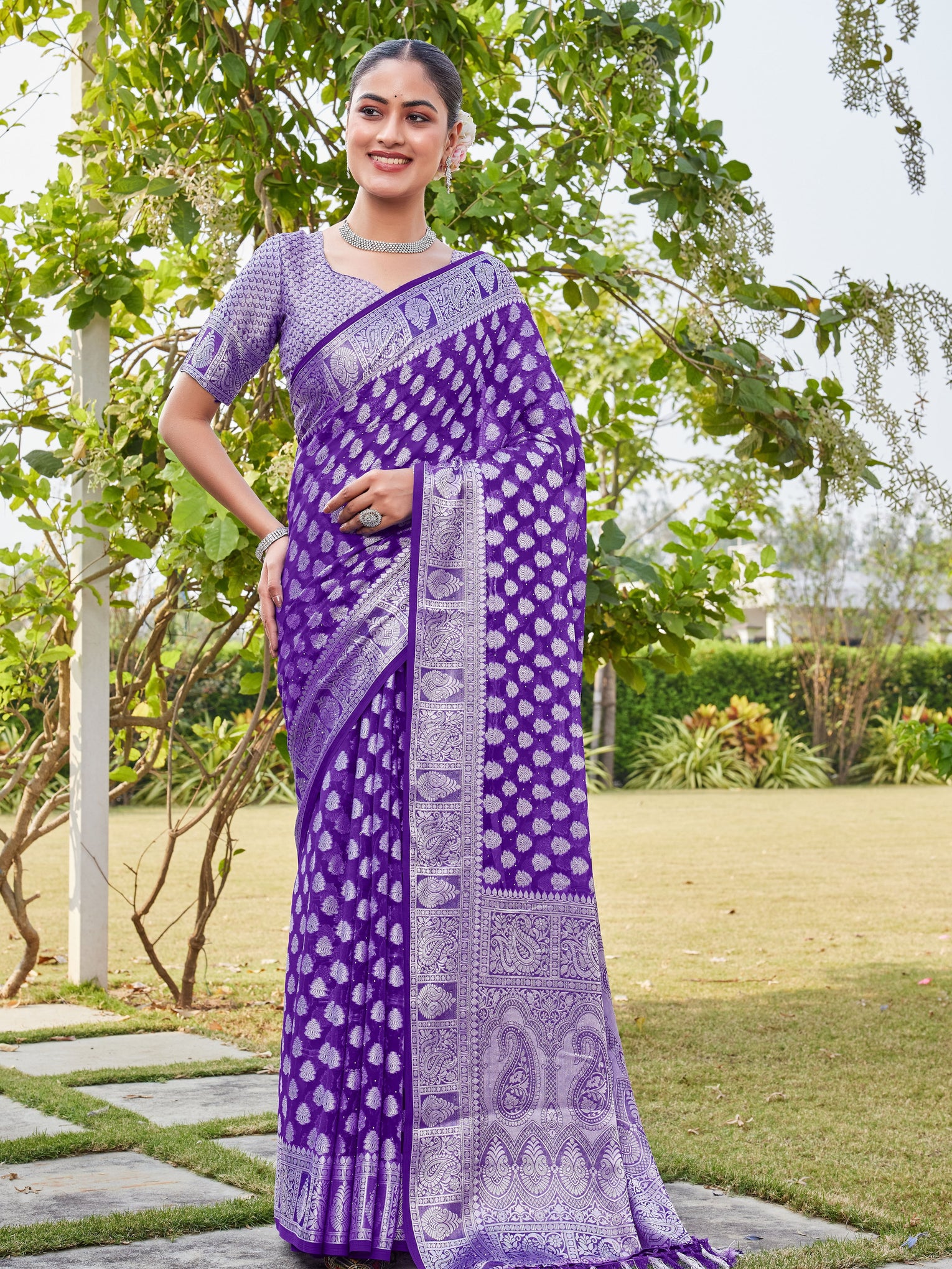 Purple Georgette Saree MAHESH - View 1