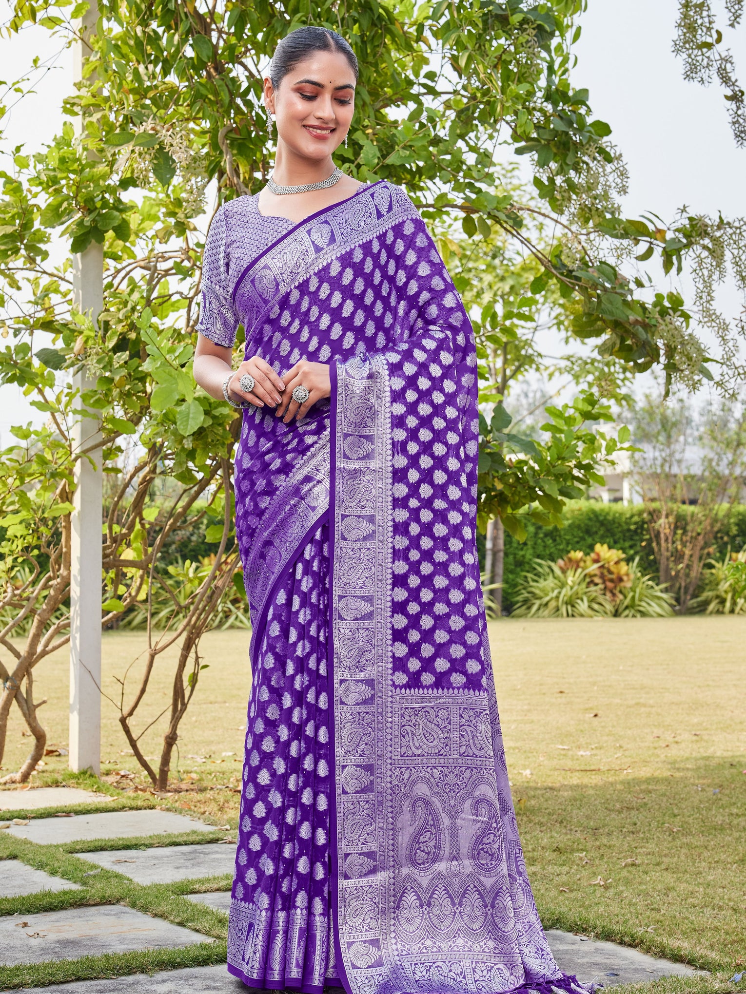Purple Georgette Saree MAHESH - View 2