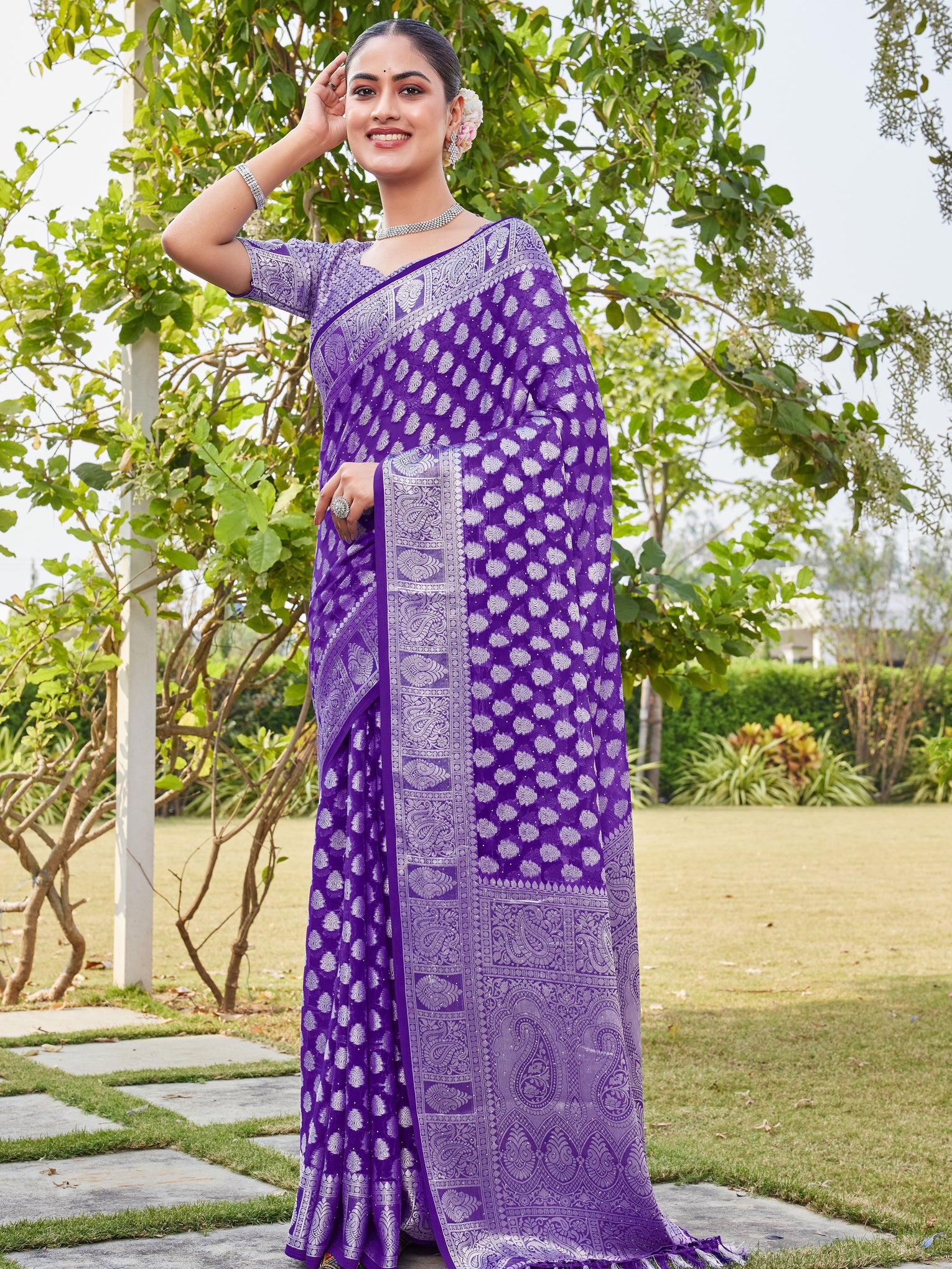 Purple Georgette Saree MAHESH - View 3