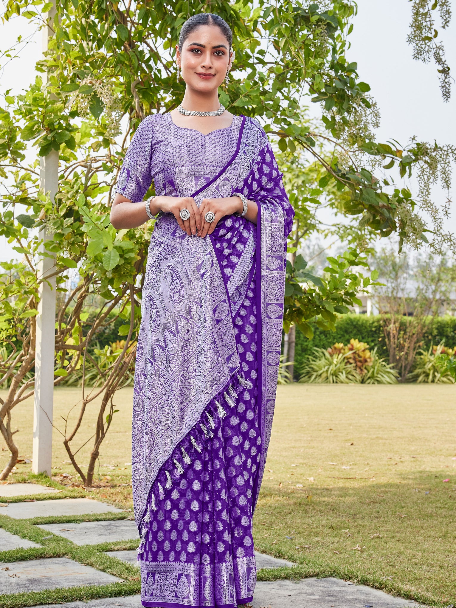 Purple Georgette Saree MAHESH - View 5