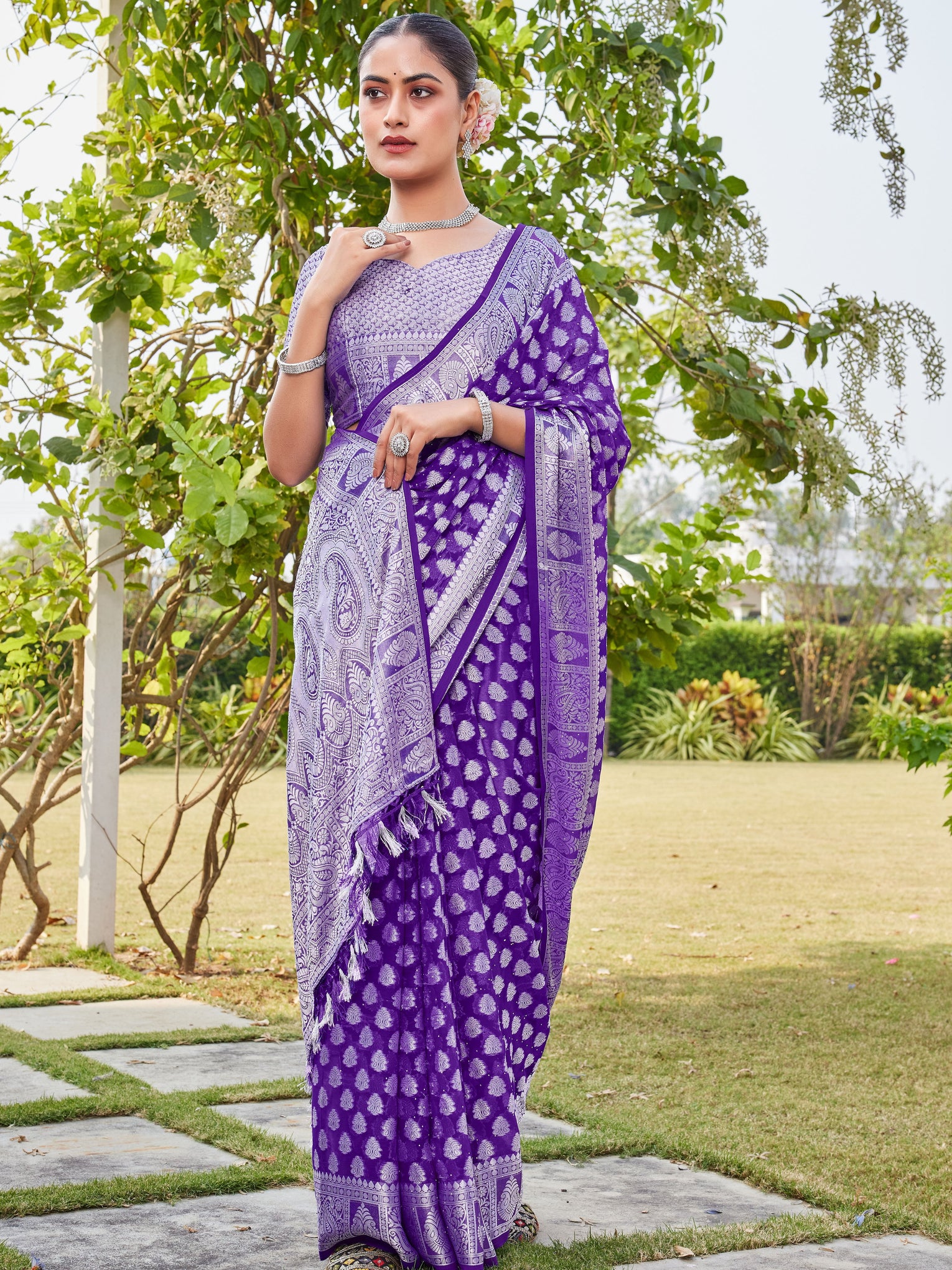 Purple Georgette Saree MAHESH - View 6