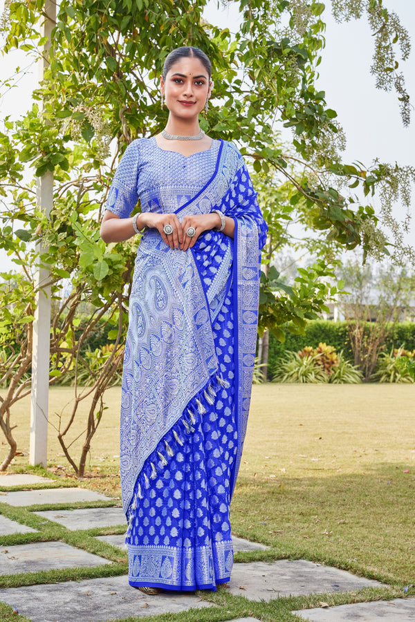 Royal Blue Georgette Saree MAHESH - View 1