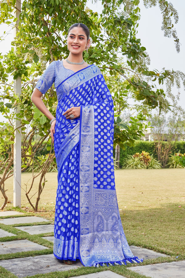 Royal Blue Georgette Saree MAHESH - View 2