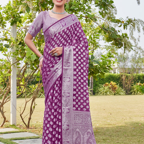 Wine Georgette Saree MAHESH - View 1