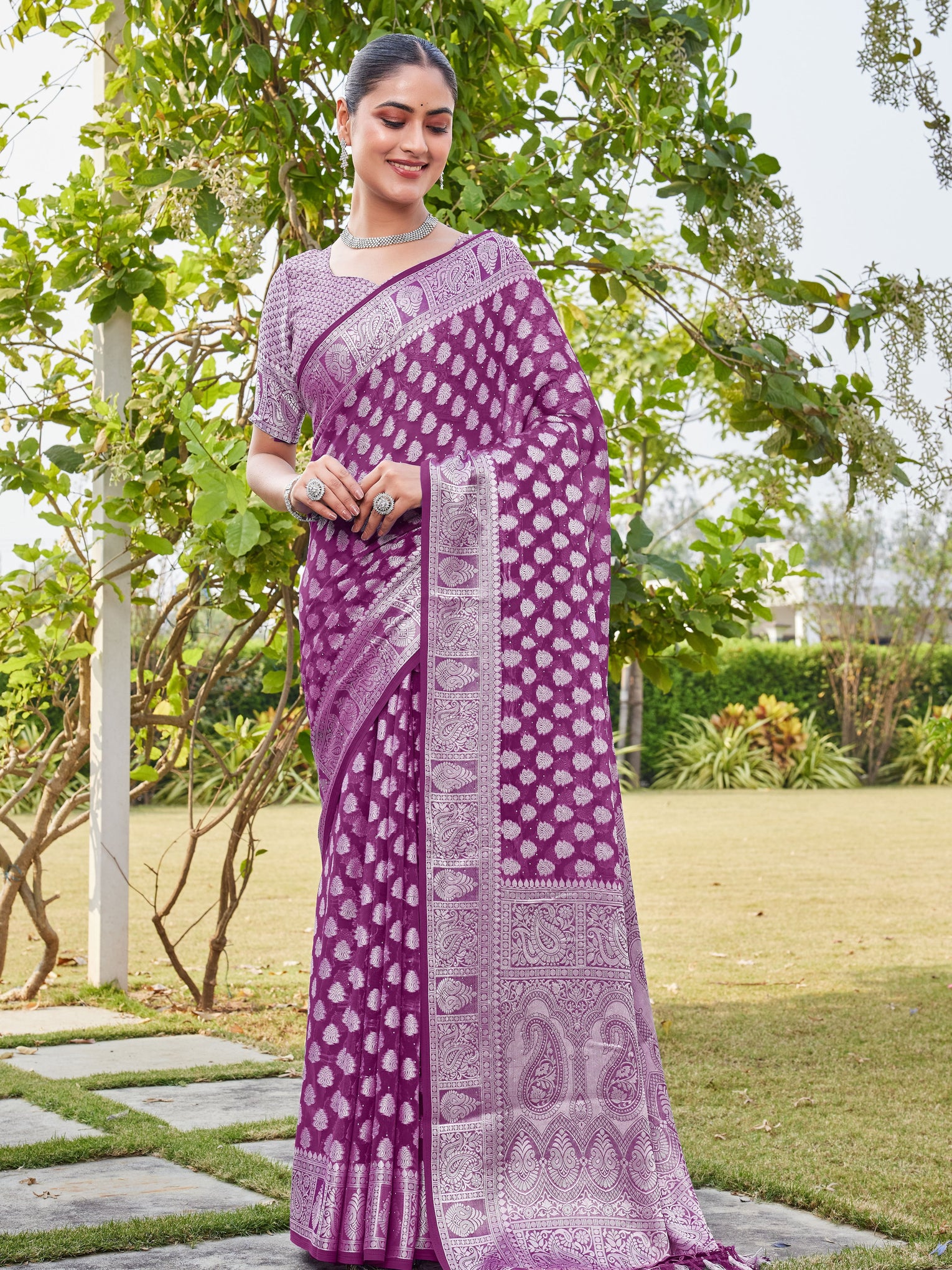 Wine Georgette Saree MAHESH - View 2