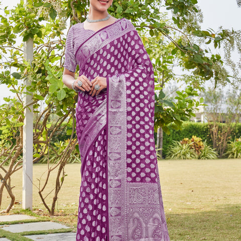 Wine Georgette Saree MAHESH - View 2