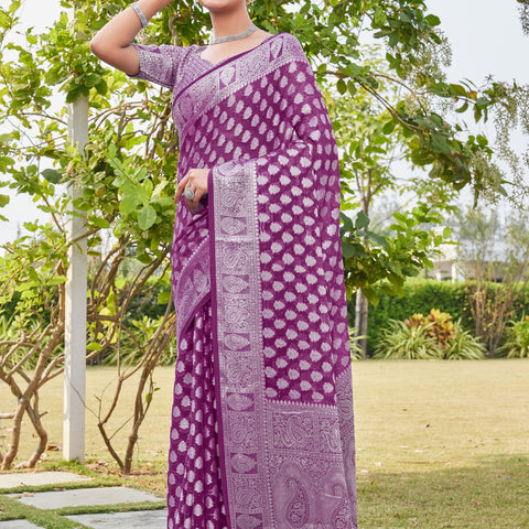 Wine Georgette Saree MAHESH - View 3