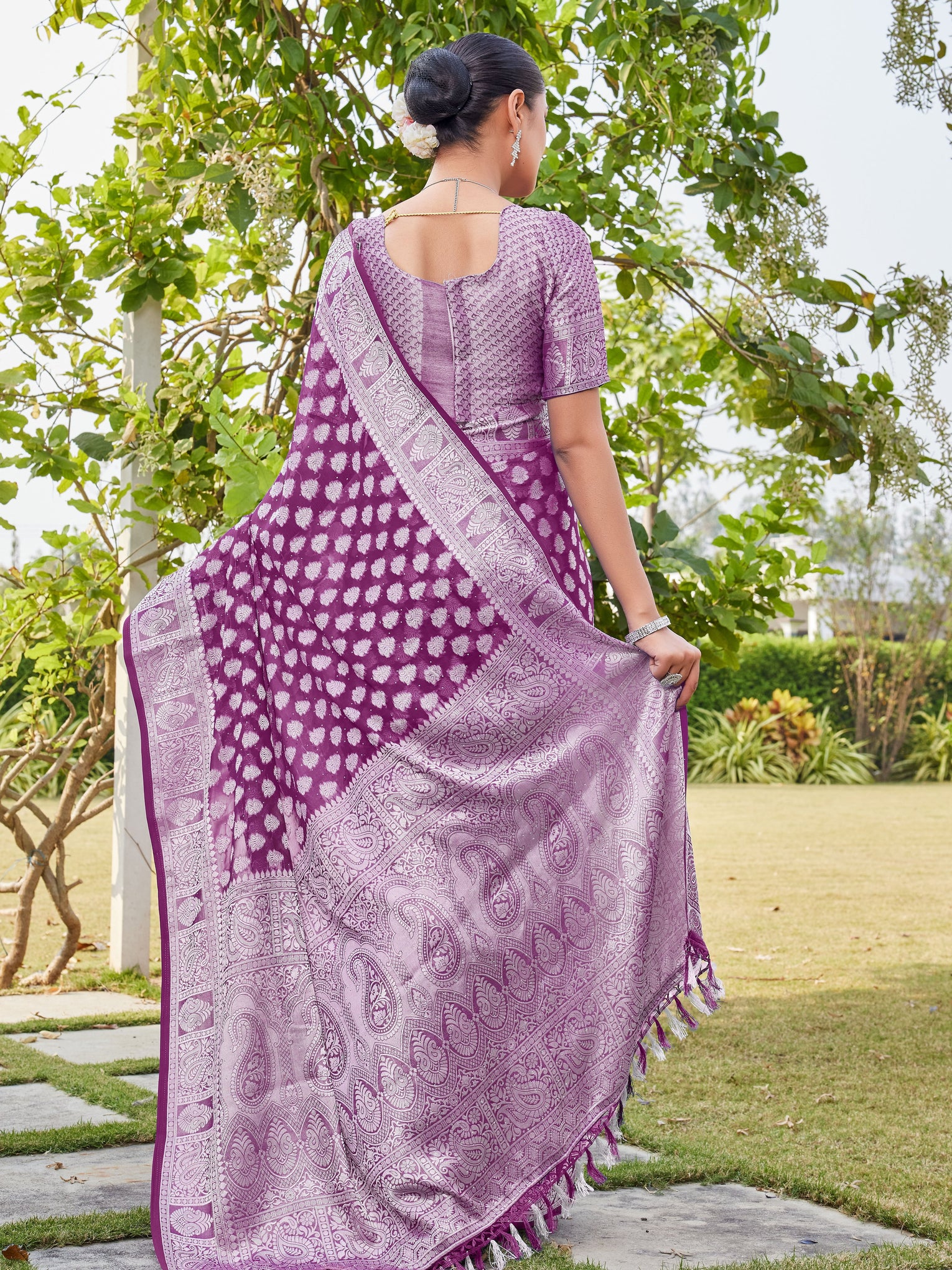Wine Georgette Saree MAHESH - View 4