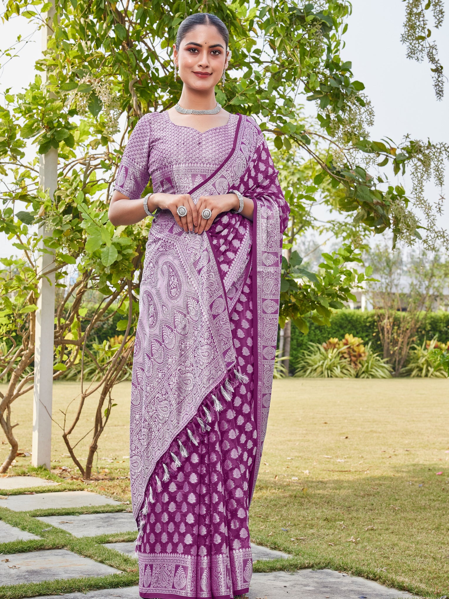 Wine Georgette Saree MAHESH - View 5