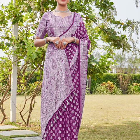 Wine Georgette Saree MAHESH - View 5