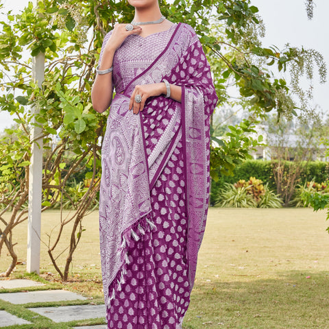 Wine Georgette Saree MAHESH - View 6