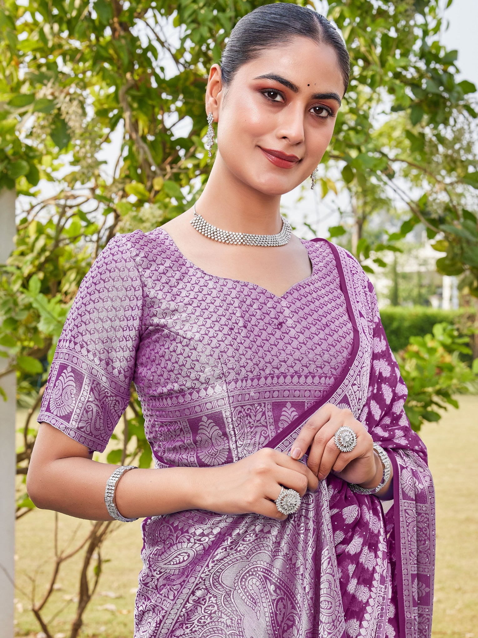 Wine Georgette Saree MAHESH - View 7