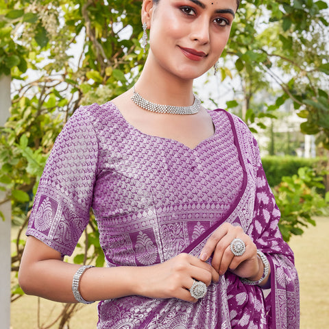 Wine Georgette Saree MAHESH - View 7