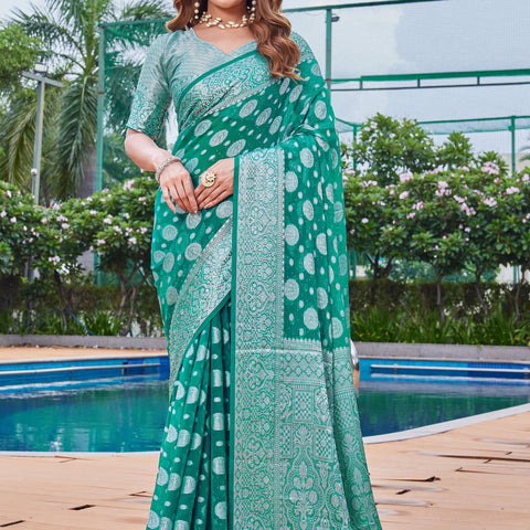 Green Georgette Saree MAJURA - View 1