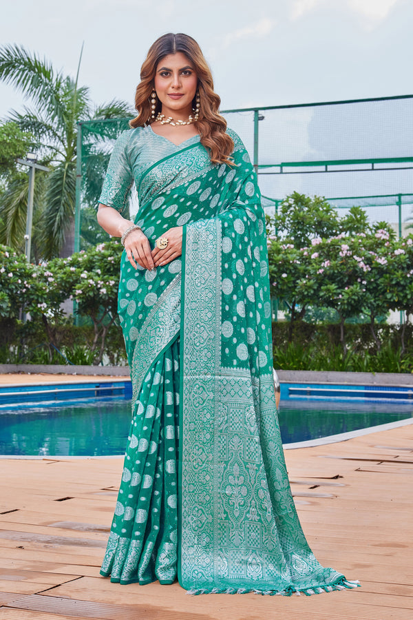 Green Georgette Saree MAJURA - View 1
