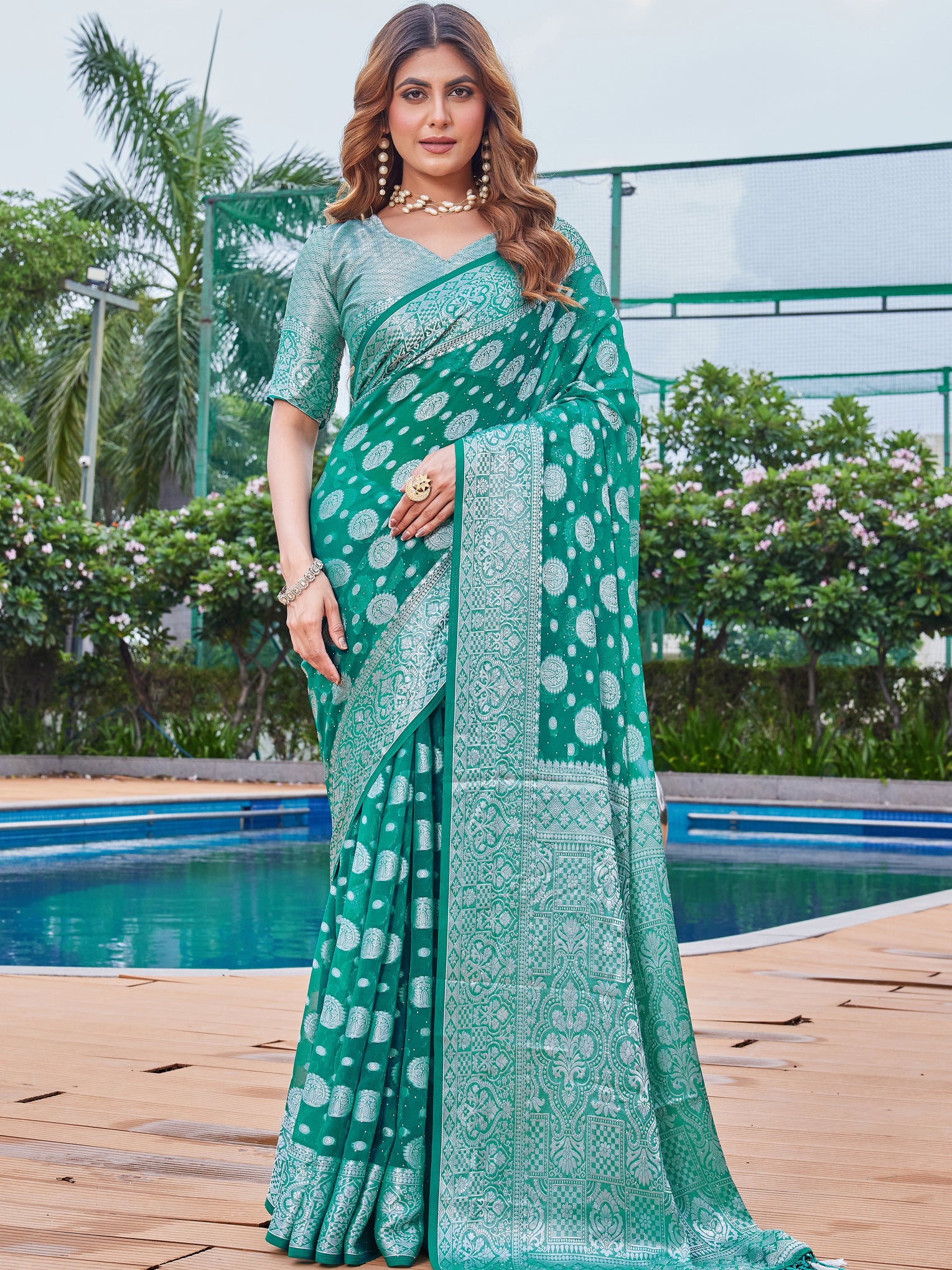 Green Georgette Saree MAJURA - View 2