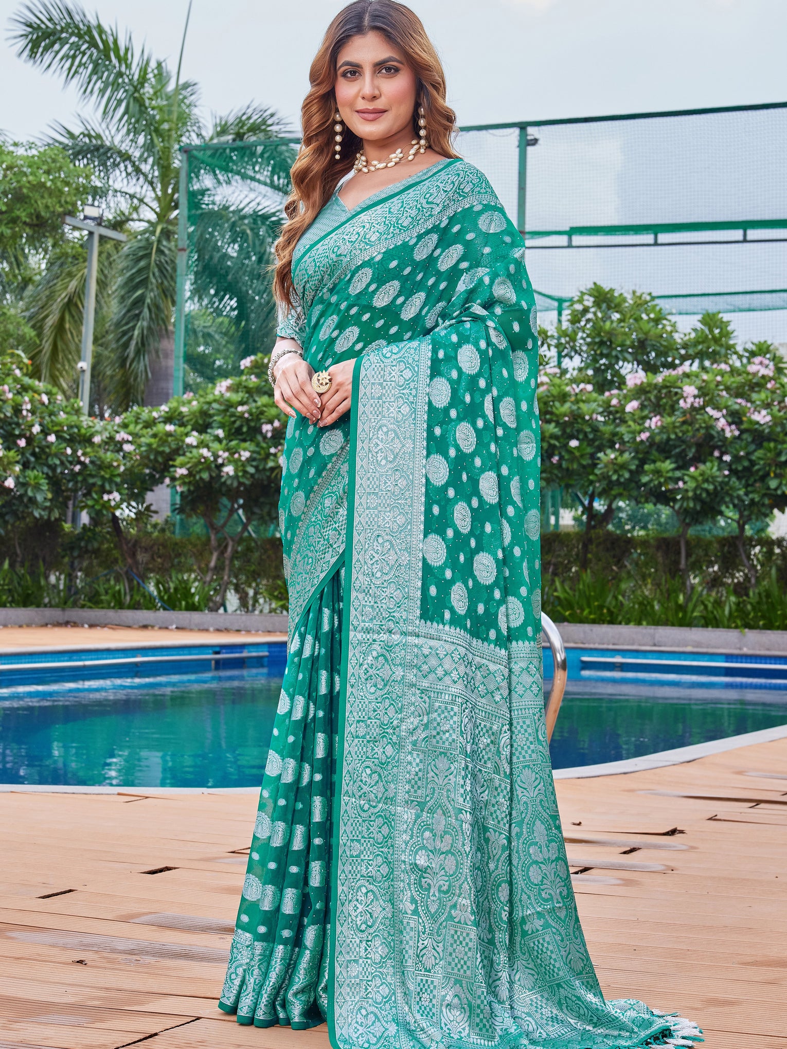 Green Georgette Saree MAJURA - View 3