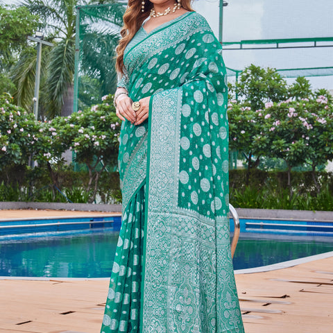 Green Georgette Saree MAJURA - View 3