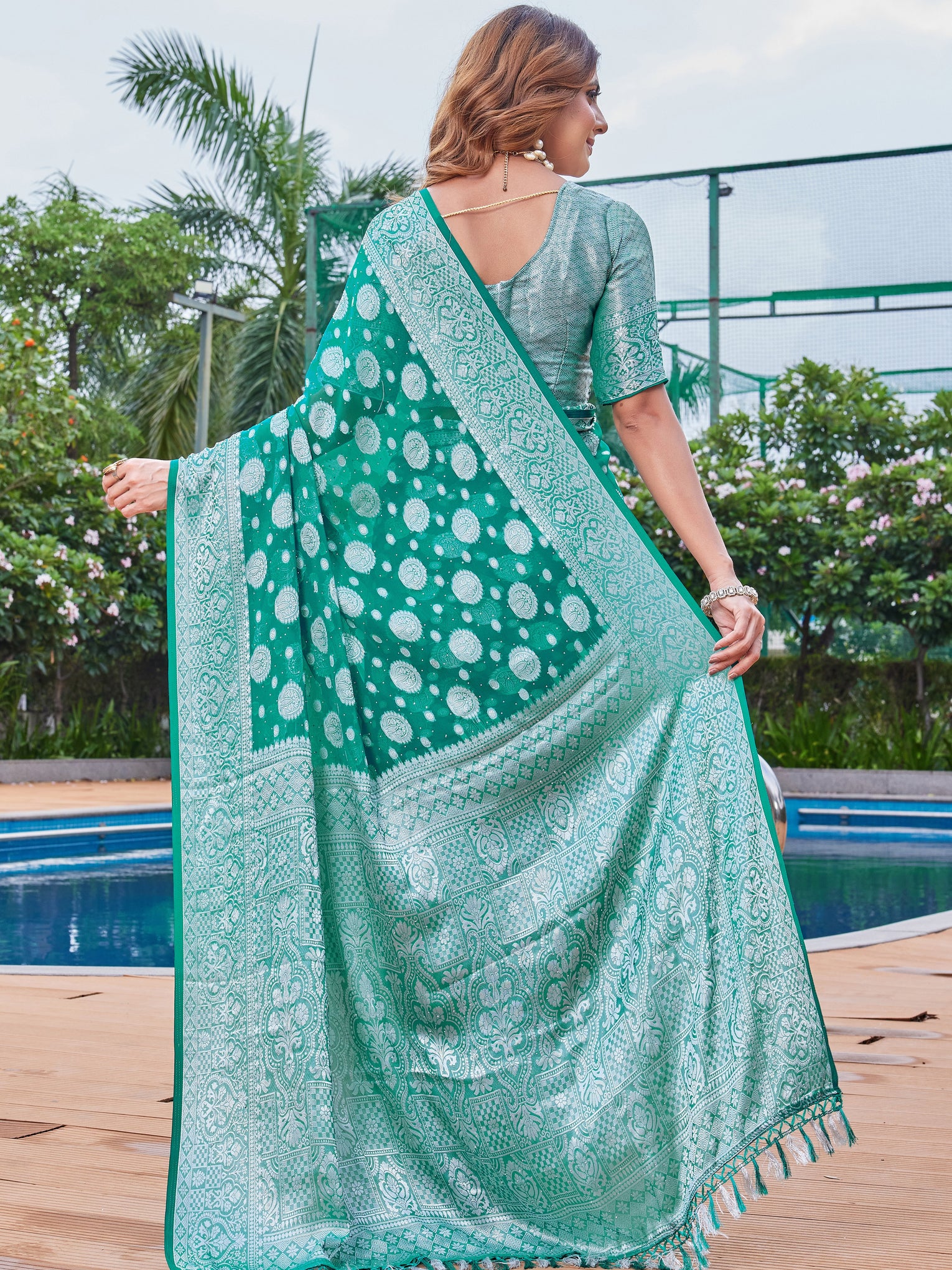 Green Georgette Saree MAJURA - View 4