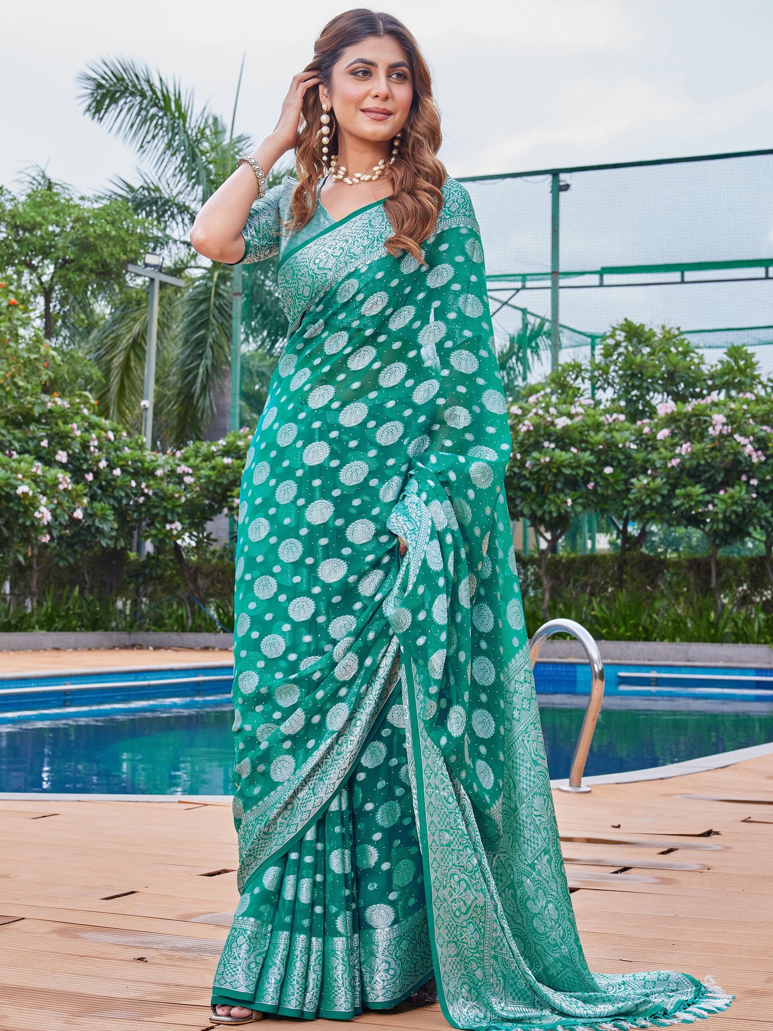 Green Georgette Saree MAJURA - View 5