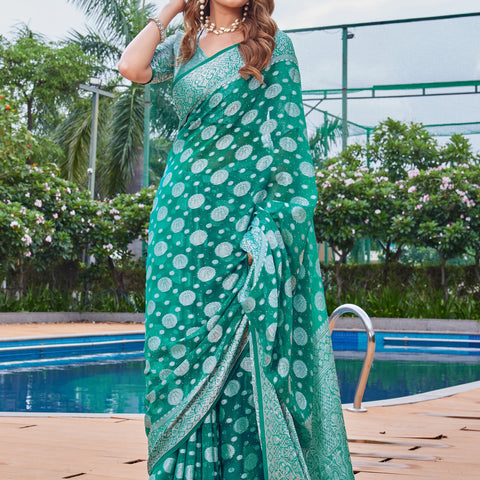 Green Georgette Saree MAJURA - View 5