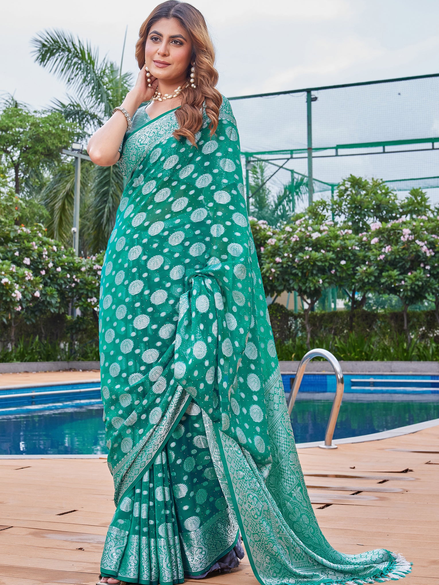 Green Georgette Saree MAJURA - View 6