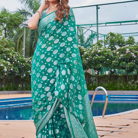 Green Georgette Saree MAJURA - View 6